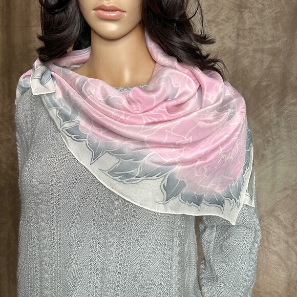 Vintage 90s Pastel Floral Rose Scarf Mesh Pink Gray Coquette Princess Cottage - Picture 6 of 6